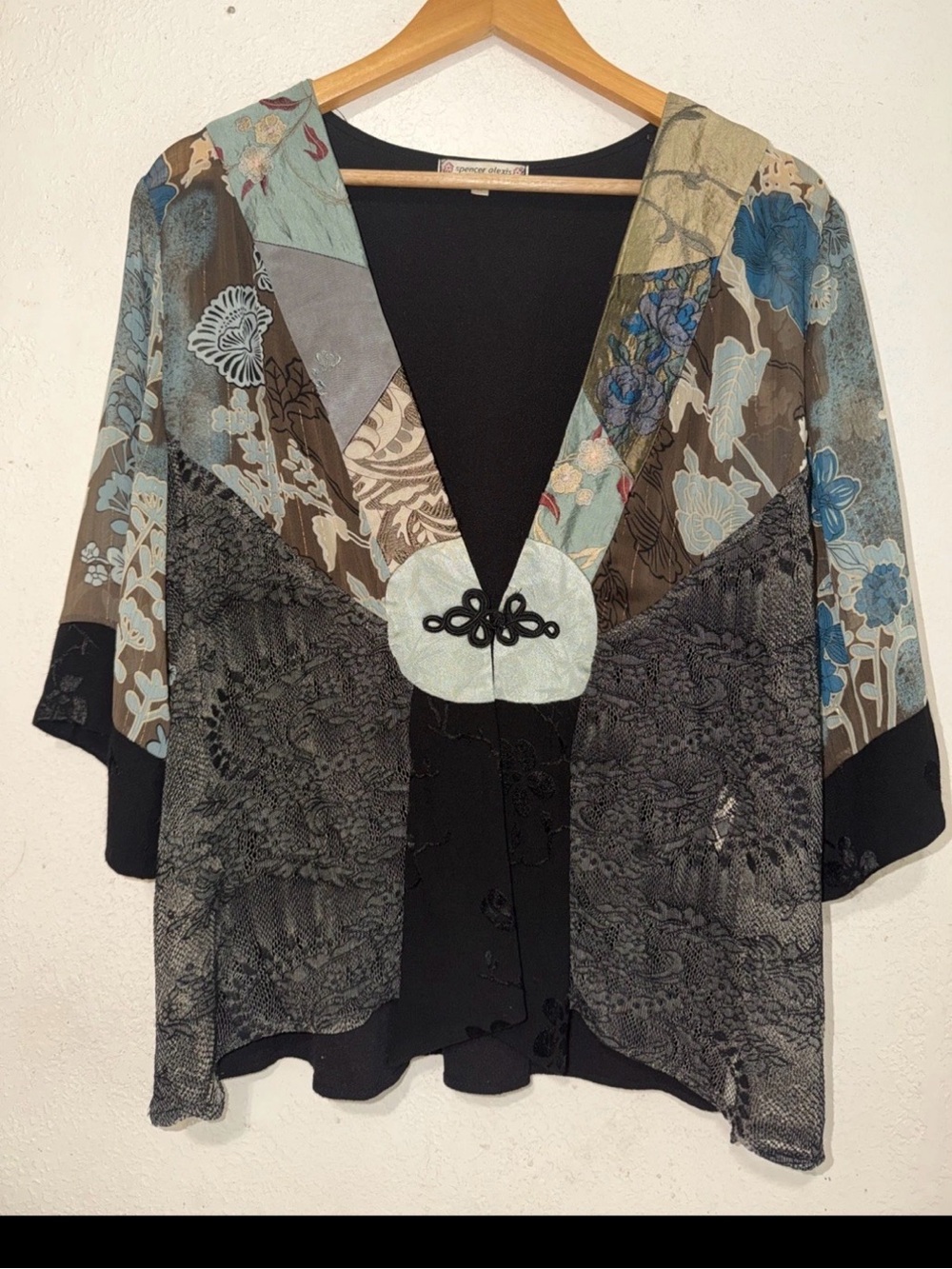 VTGSpencer,Alexis Sz M kimono jacket, silk blend patchwork lace Whimsigoth